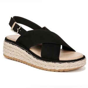 Dr. Scholls “Ember” Cross Strap Espadrille Wedge Sandal in Black Size 6
